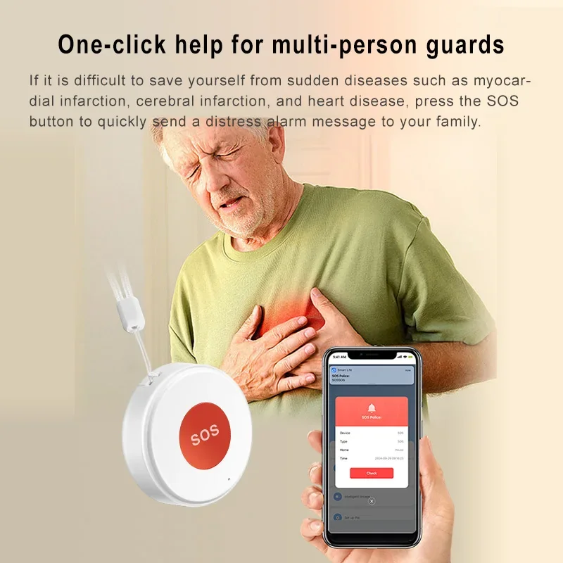 Smart Tuya WiFi Emergency Call Button Caregiver Pager Phone Alert Transmitter Emergency Call Button for Seniors Patients Elderly
