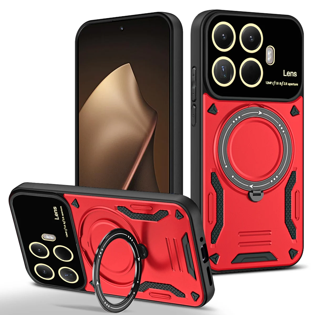 Magnetic Ring Armor Phone Case with Camera Protection and Back Cover