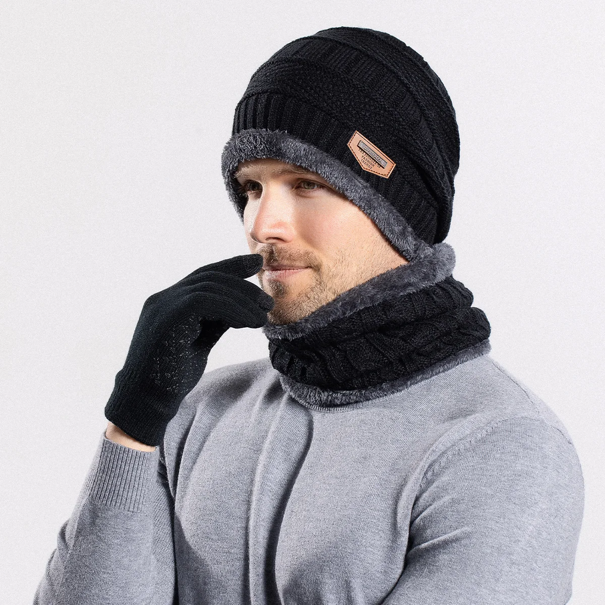Men Women Wool Hat Scarf Two-piece Set Skullies Beanies Autumn Winter Warm