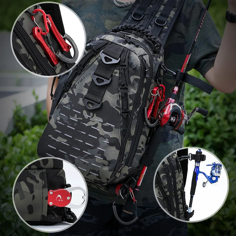 Fishing Tackle Backpack With Rod Holders Waterproof Large Capacity