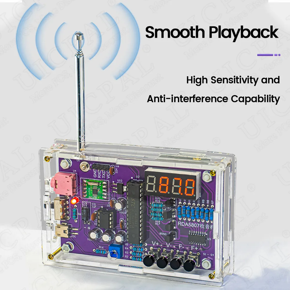 DIY FM Radio Electronic Kit Adjustable Frequency PCB Soldering Project Practice Solder Assembly RDA5807S 87-108MHz Double Power