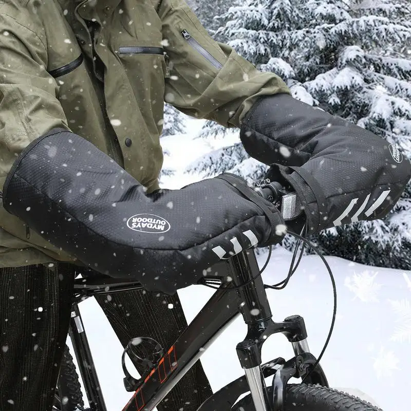 Bicycle Handlebar Warmers Mittens Winter Cycling Motorcycle Reflective Handlebar Muffs Windproof Waterproof Bike Handlebar Cover 2
