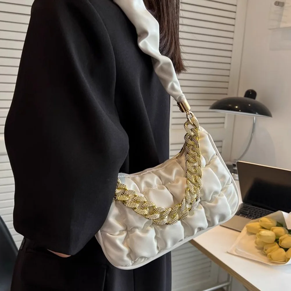 Women's Cloud Bag With Golden Chain, Trendy Fashion Shoulder Bag