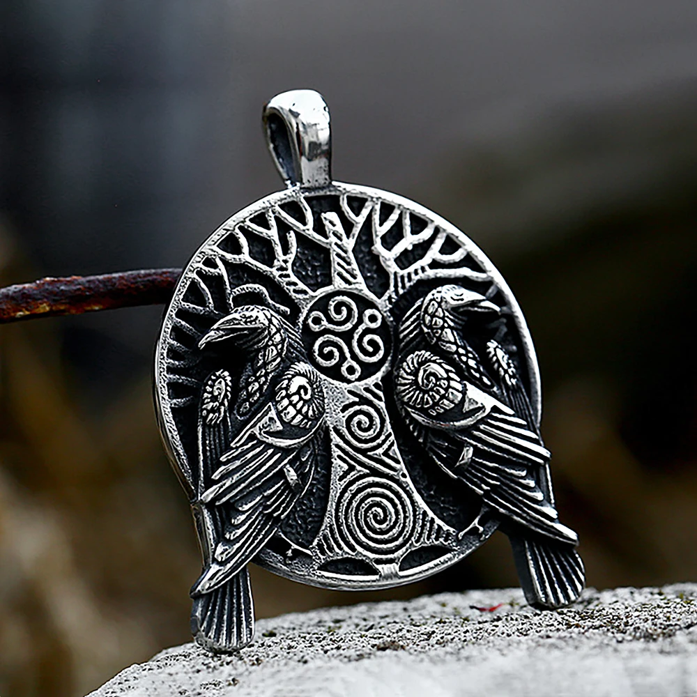 Moda vintage vichingo Odino doppia corve collana in acciaio inossidabile nordico albero della va pendente per uomo amuleto gioielli all'ingrosso  36