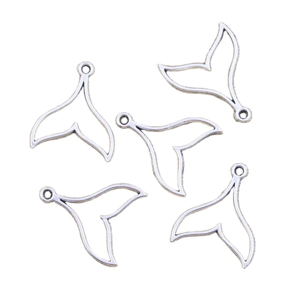 30pcs 매력 중공 고래 꼬리 20x17mm 골동품 실버 컬러 펜던트 DIY 수제 티베트어 찾기 보석 만들기