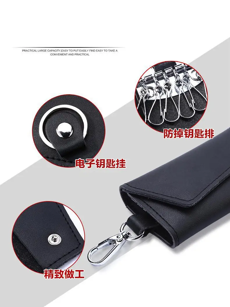 Genuine Leather Keychain Men Women Key Holder Organizer Pouch Cow Split Car Key Wallet Housekeeper Key Case Mini Card Bag A-001