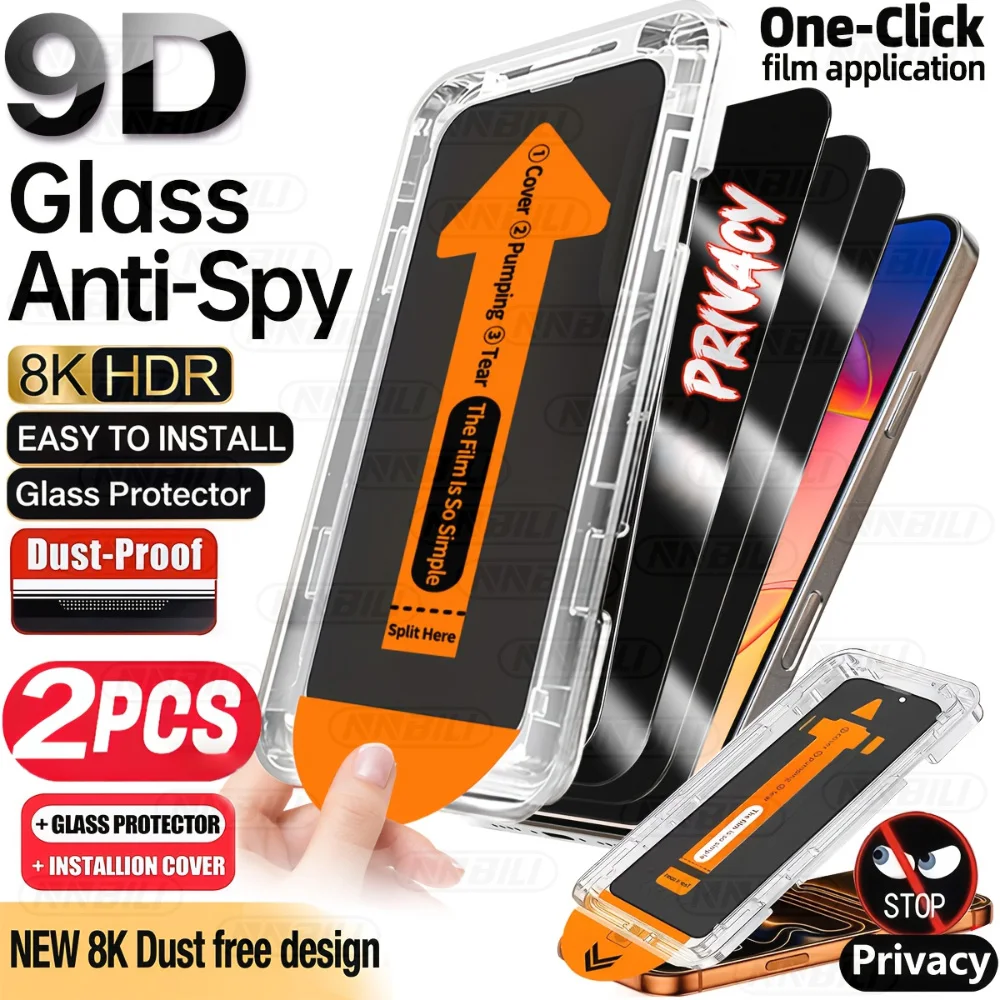 NNBILI 2pcs Full Coverage Privacy Tempered Glass Screen Protector with Install Kit Auto-Alignment Kit for iPhone 17 Pro Max 17e