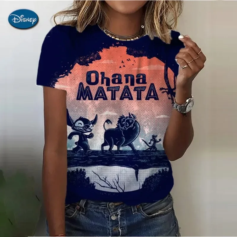 2024 Summer Disney Lilo Stitch 3d Print T-shirts For Women Cute Lady Summer T-shirts Casual O-neck Stitch T-shirts 4