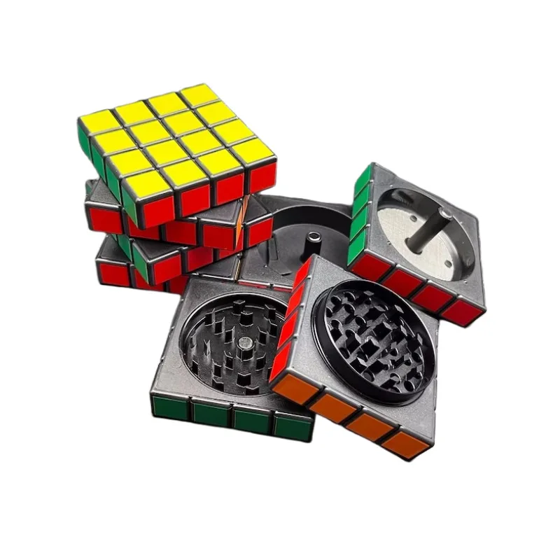 Herb Grinder Smoking Accessories Tobacco Smoking Accessories Tobacco Grinder 60mm Rubik's Cube Shape 4-layer Zinc Alloy Dry Spice Crusher for Smoke