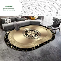 Golden Luxury Decoration Home Oval Carpet High-end Large Are Sofa Living Room Rug for Bedroom Decor Hotel Hall Non-slip Foot Mat 1