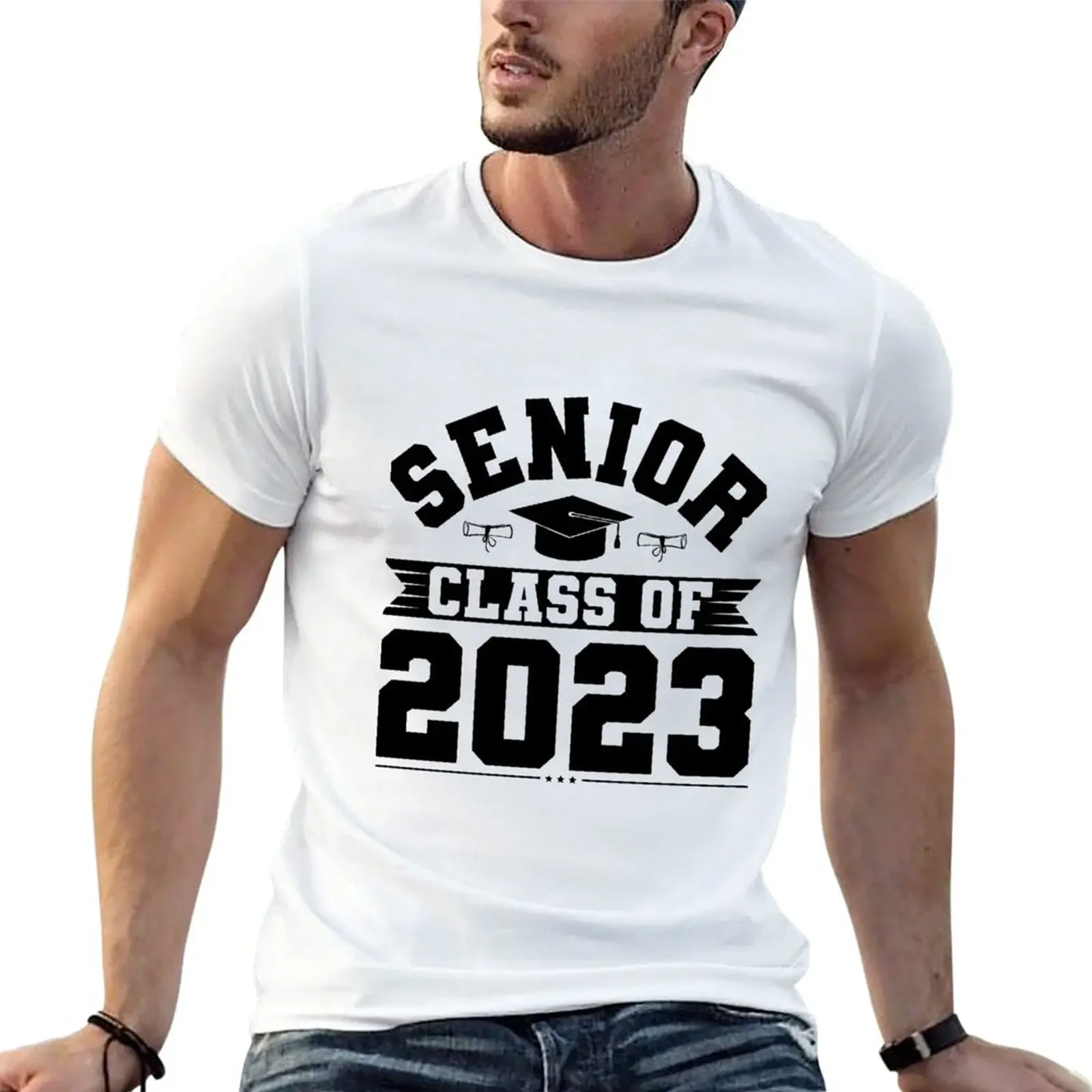 

Футболка для пожилых людей, класс 2023, выпускной, 2023, тяжелые, простые мужские футболки с графическим рисунком, забавные