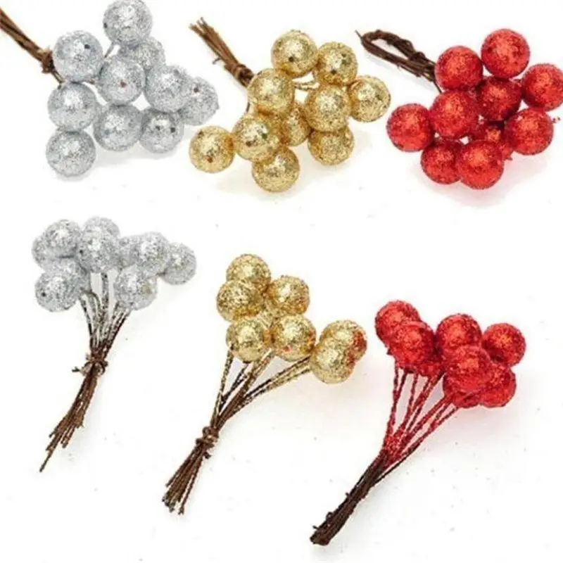 10Pcs Glitter Pink Christmas Fruit Berry Imitation Foam Red Fruit Christmas Tree Decoration Ball Diy Festival Christmas Decor