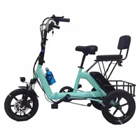 Vélo électrique pliant pour adultes, tricycle électrique à trois roues, siège passager, grand panier, 14 pouces, 48V, 350W 2