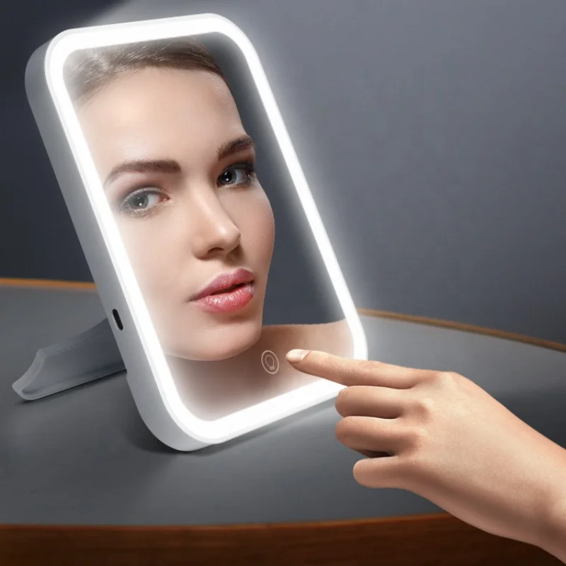 LED Makeup Mirror Touch Screen 3 Light Portable Standing Folding Vanity