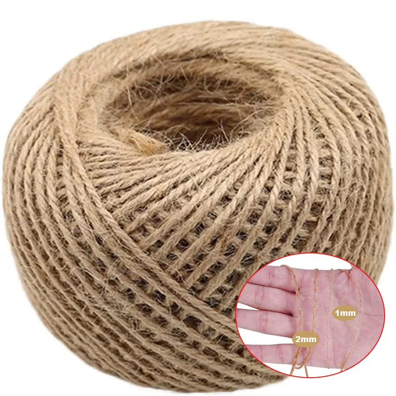 Natural Vintage Jute Rope Cord String Twine Burlap Ribbon Crafts DIY Sewing  Party Wedding Gift Wrapping Cords Thread 1MM 2MM
