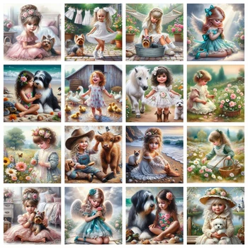 AZQSD Diamond Painting Girl & Dog Portrait 1