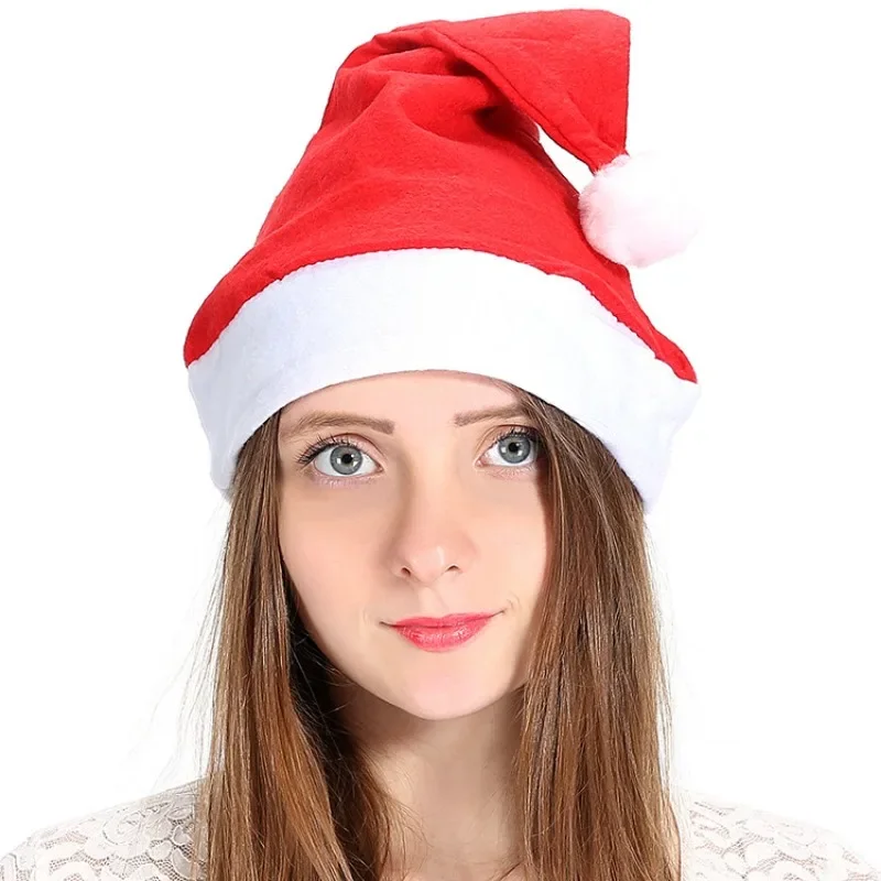 12-72PCS Christmas Santa Hats Non Woven Red Xmas Caps for Adults Kids New Year Party Decoration Festive Gifts