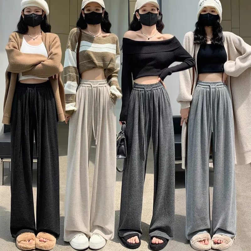 

Kpop Thicken Baggy Drawstring Pant Vintage Y2K Casual Wide Leg Fashion Women's Pants Winter High Waist Lazy Straight Trousers