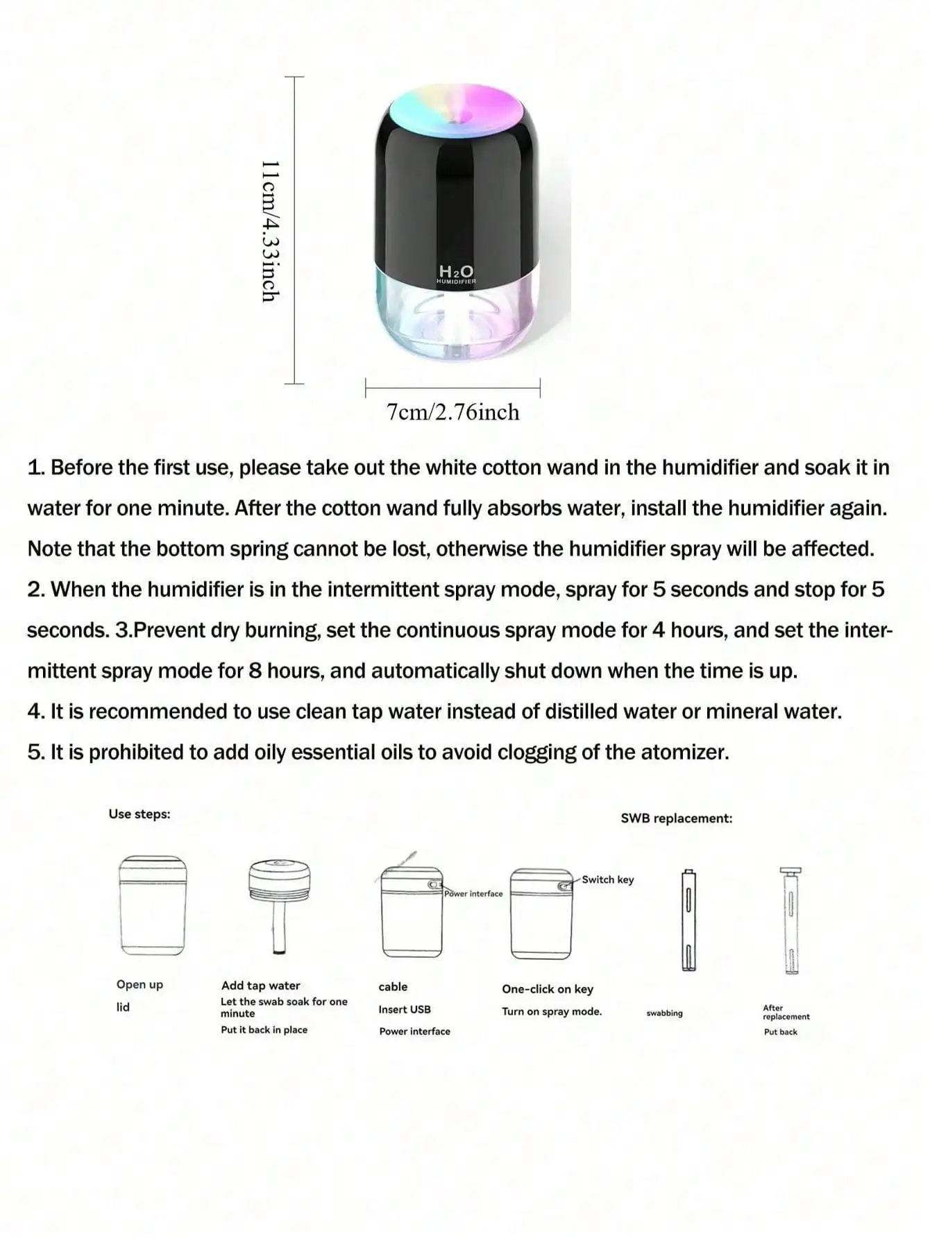 Mini Colorful Ultrasonic Air Humidifier Aromatherapy Machine