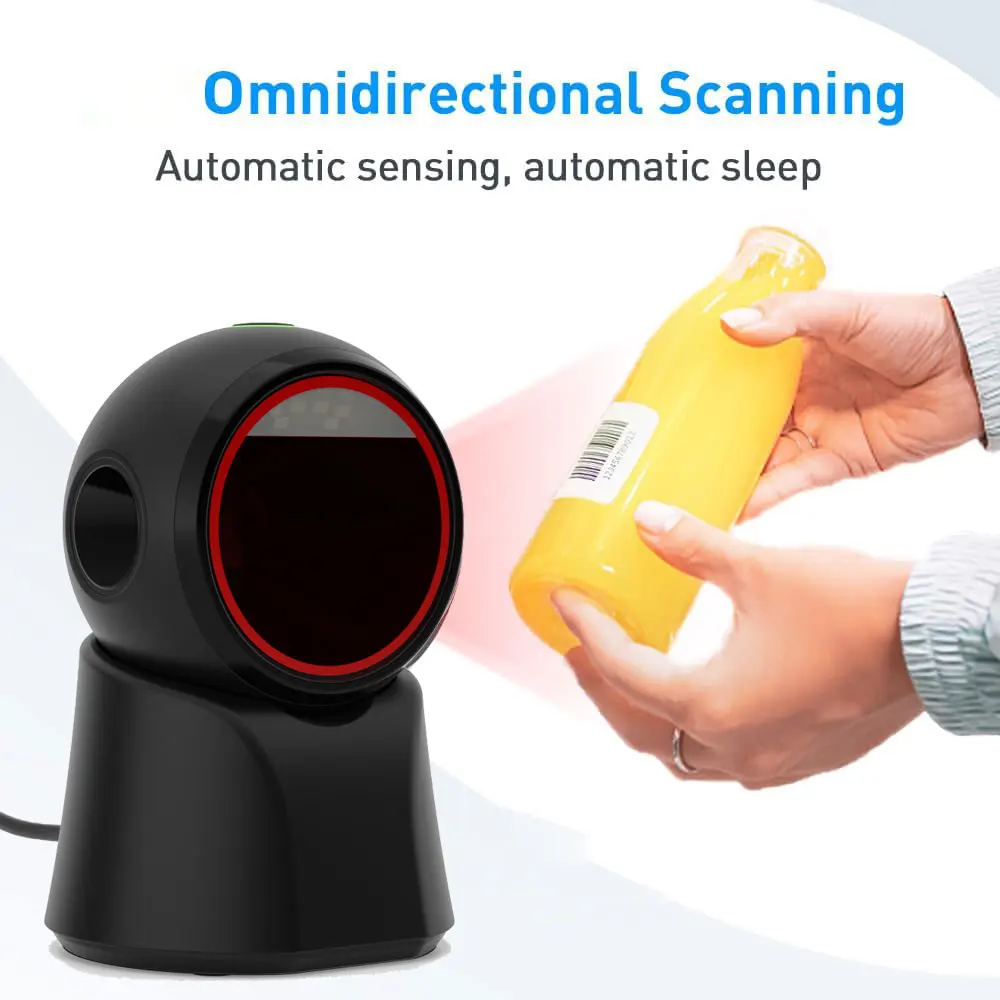 Omnidirectional Automatic Sensing Platform Scanner, Hands-Free USB Wired Image Sensing QR Barcode Reader