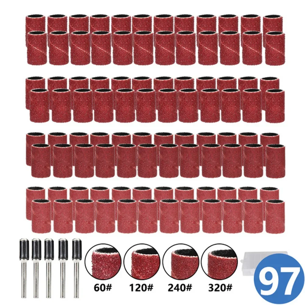 

Sanding Drum Kit 97pcs 60 120 240 320 Grit with 1/4 Inch Mandrels Bands for Dremel Rotary Tools