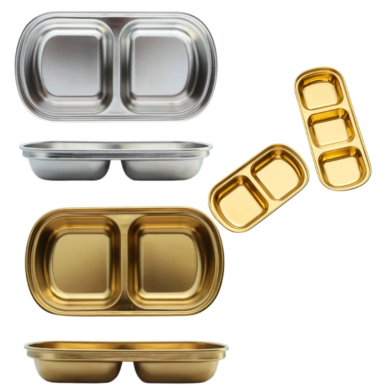 1pc, Stainless Steel Snack Serving Tray Set with Divided Sections-Condiment and Sauce Dishes for Dipping. butter dish