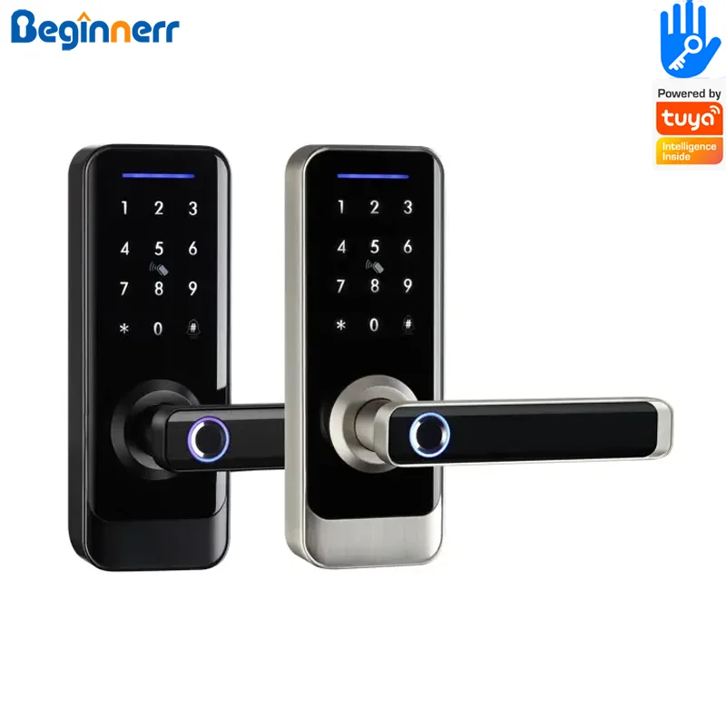 

Single latch 5572 5085 mortise Keypad smart door lock Silver Black Fingerprint Password TTlock tuya wifi electronic door lock