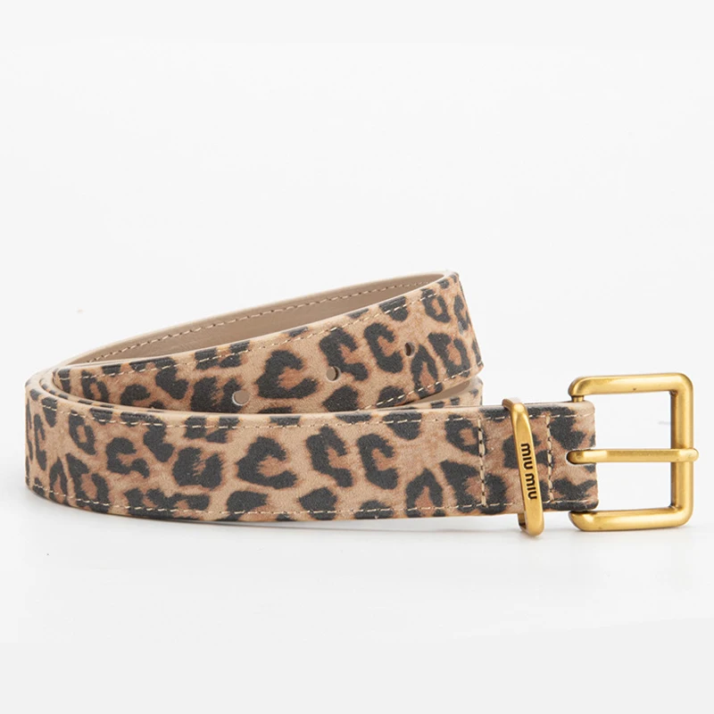 Leopard Print Cowhide Women's Belt Fashionable Personality Luxury Design High Quality Pin Buckle Belt Y2k Hip Hop Girl Waistband
