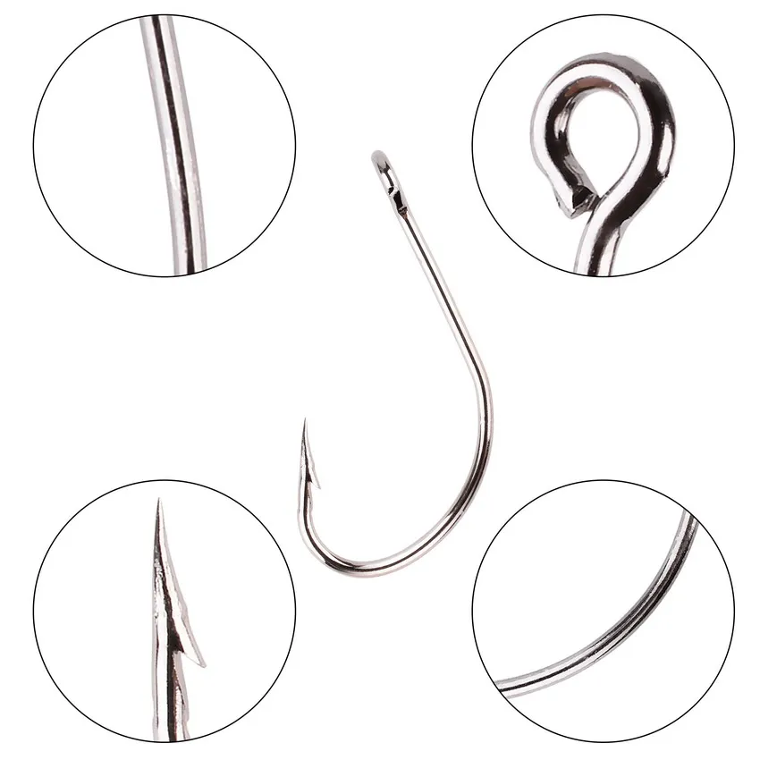 Description Picture 5 of item50pcs/box Fishing Crank Hooks Barbed Fishhook Fishing Tackle Box Big Eye Sharp High Carbon Steel Fish Single Hook Carp Jig Hooks