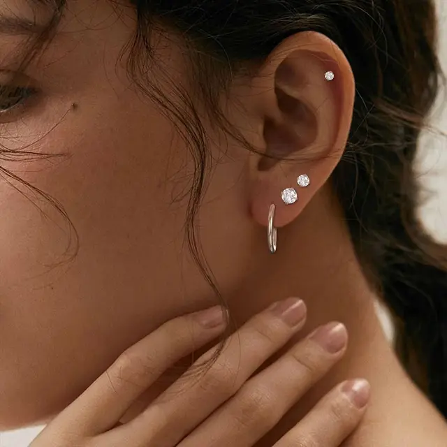 Set 4 Orecchini In Argento/Oro Per Piercing Multipli - Ipoallergenici E Placcati Oro 14K, Con Custodia