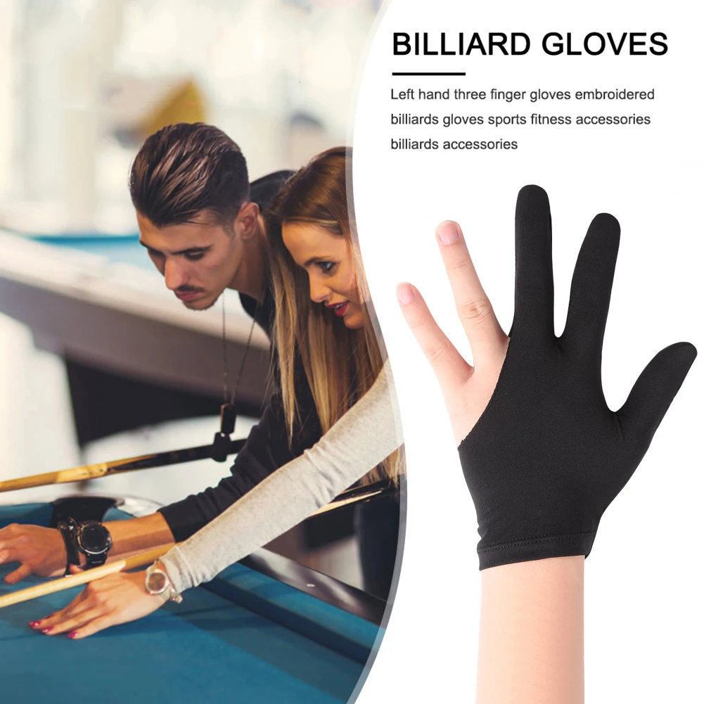 Lycra Fabrics Embroidery Left Hand Open Three Finger Snooker Billiard Glove 