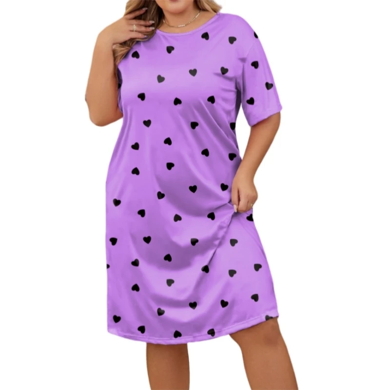 Spring Summer Women's Sexy Printed Pajamas Short Sleeve Round Neck Sleeping Dress Oversized Comfortable Casual Nightgown