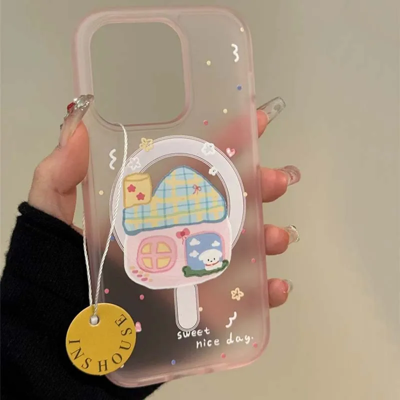 Magnetisches Absorptionspulver Kleine Haustelefonhülle mit drehbarer Magnethalterung für iPhone 11, 12, 13, 14, 15, 16 Pro max