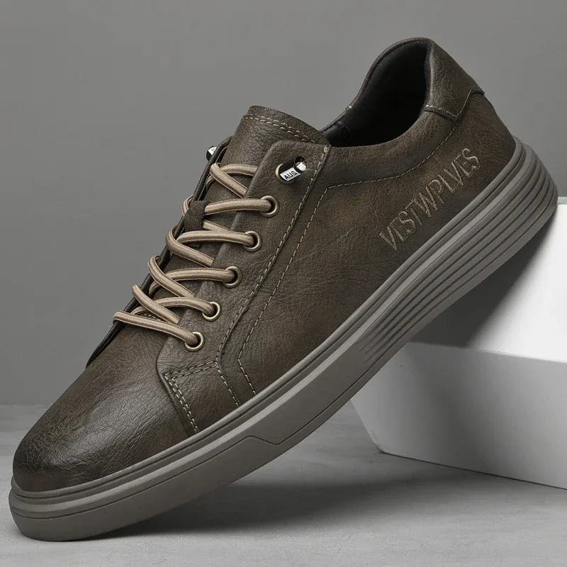 

Italian Designer Brand Genuine Leather Shoes Men's Fashion Lace Up Casual Shoes Outdoor Sneakers Quality Anti Slip Flat Shoes