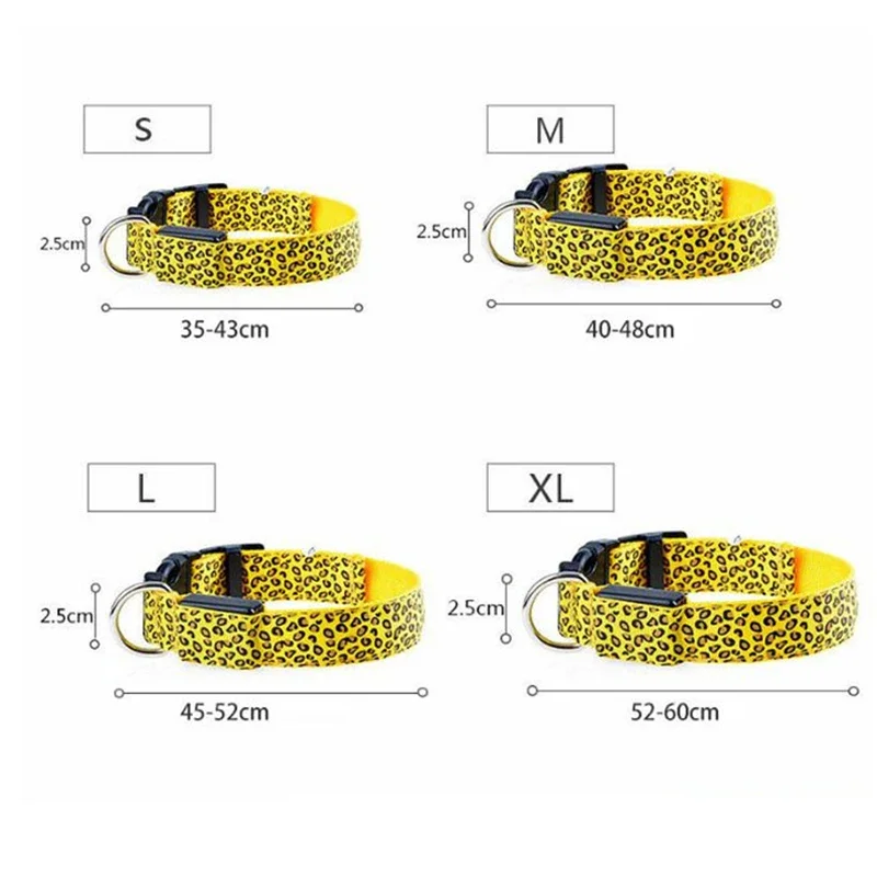 Leopard Pet Dog Collar Led Retractable Dog Leash Adjustable Luminous Glowing Collar Light Flashing USB Loss Prevention Neck Belt