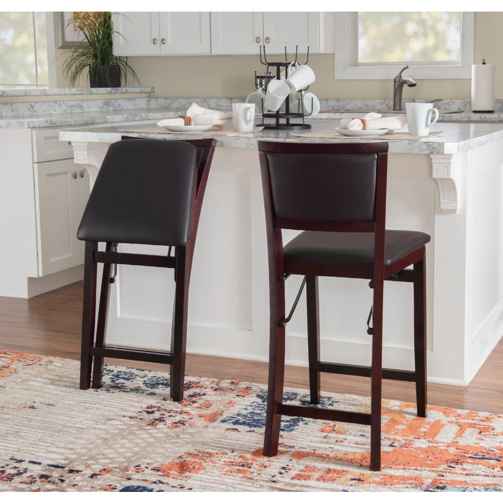 

Linon Kristle Folding Padded Counter Stool, 24" Seat Height, Espresso Finish with Dark Brown PVC Fabric High Chair