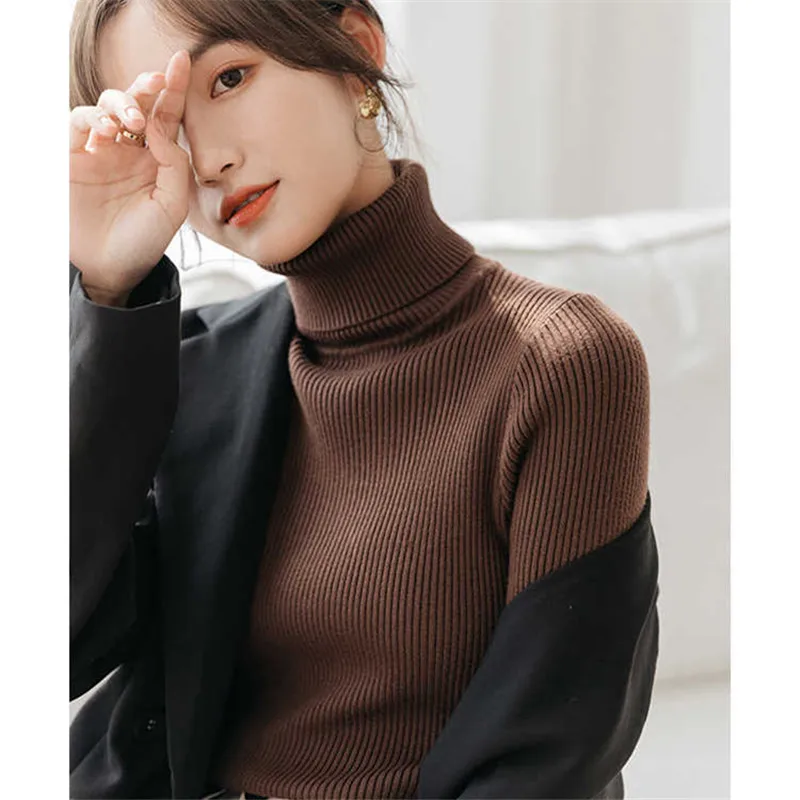 New Fall Autumn and Winter Semi-turtleneck Lady's Long Sleeve Sweater Fashion Casual Slim-fit Solid Color Knitted Bottom Shirt