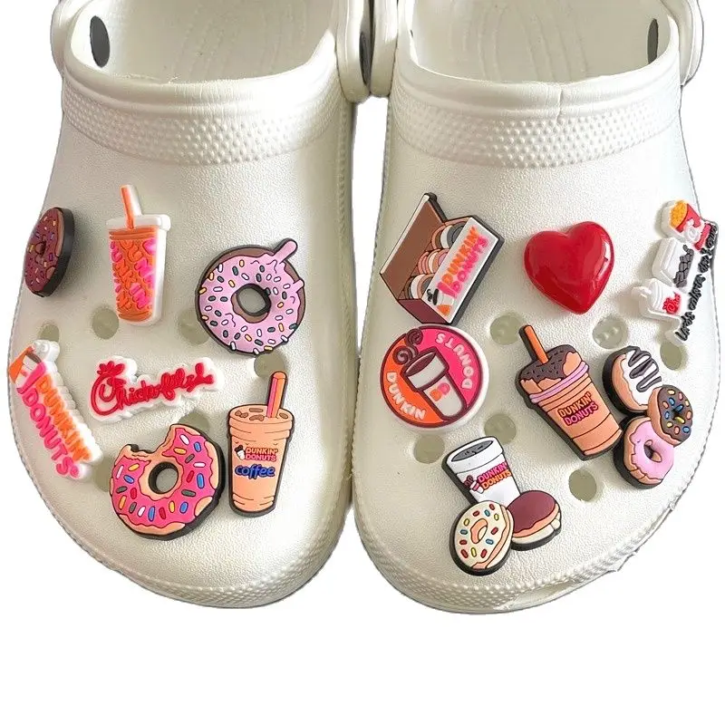 

New Cartoon Donut Shoe Charms DIY dessert drink clogs Shoe Aceessories Fit croc Sandals Decorate buckle kid girl Gifts