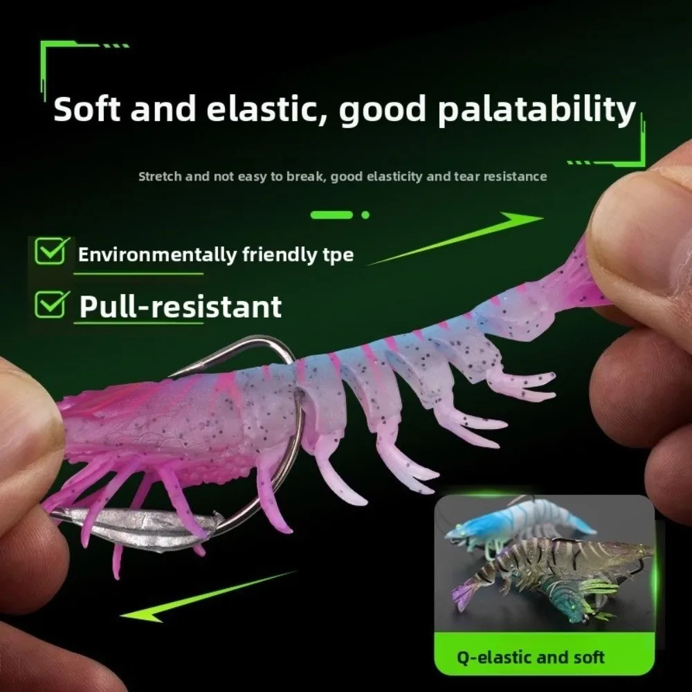 9.5cm Length TPE Shrimp Fishing Lures Artificial Shrimp Design 10g Weight Prawn Artificial Bait Pre-rigged Hooks
