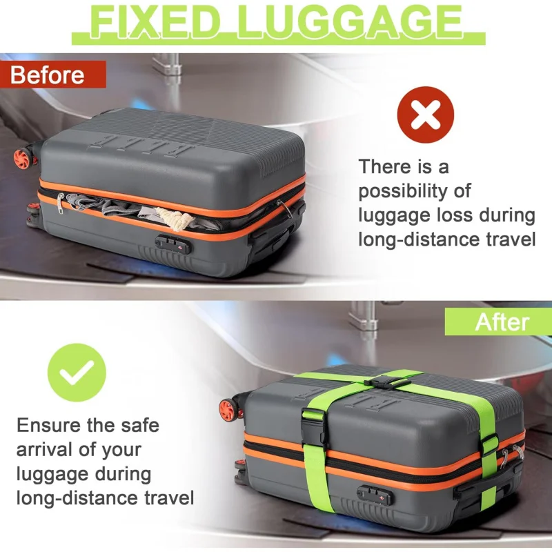 Set di 4 cinghie per bagagli, cinghie per fissare i bagagli, cinghie per valigie, utilizzate per sigillare e identificare comodamente le borse da viaggio, accessori da viaggio - immagine 5