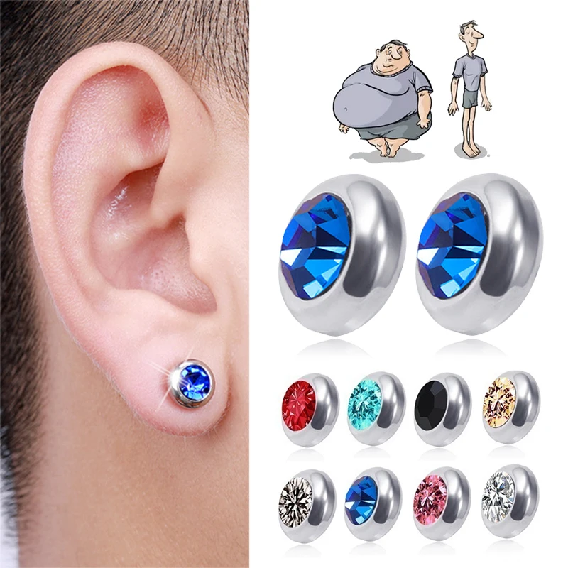 Magnetic Slimming Magnet Earring 1Pair for Women Men Weight Loss Rhinestone Stainless Steel Ear Studs Health Non Pierced Jewelry