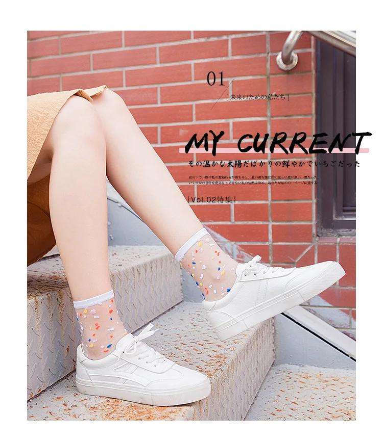 Description Picture 4 of itemWomen Socks Fashion Sheer Mesh Glass Silk Socks Ultrathin Transparent Crystal Lace Fabulous Elastic Ladies Summer Ankle Sock