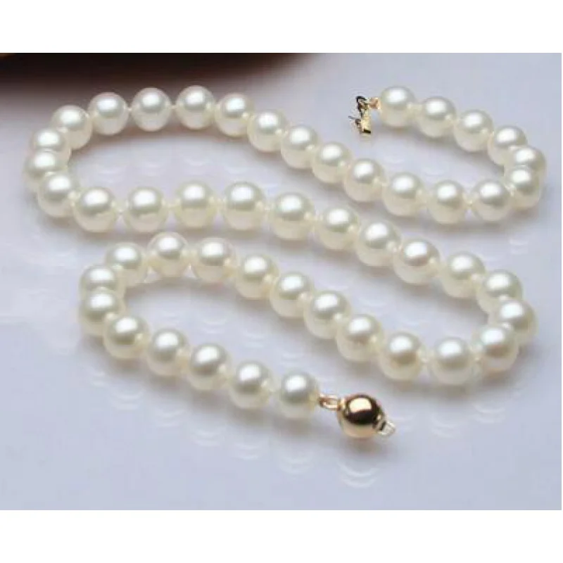 

17INCH GOLD CLASP HUGE genuine AAAA 9-10mm white cultured pearl nelace Noble style Natural Fine
