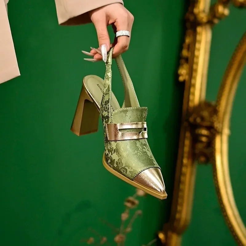 Women Sandals Sexy Pointed Toe High Heels Print Random Shoes Summer Designer Dress Slingback Platform Mujer Zapatos Pumps