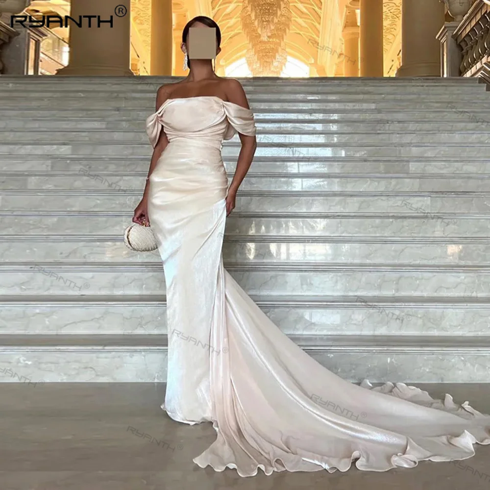 

Ryanth Off Shoulder Evening Dress Long Train Mermaid Prom Dresses for Womem Backless Carpet Wedding Gown robes de soirée 2024