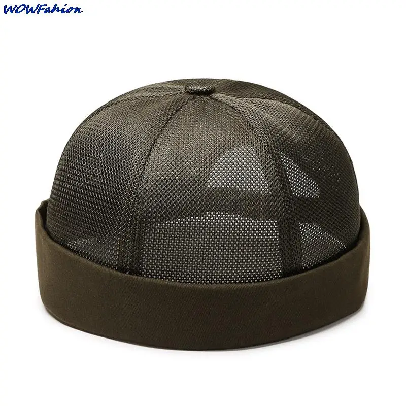 Mens Breathable Mesh Brimless Caps Solid Color Street Portable Docker Sailor Crimping Hats Hip Hop Cap Solid Color Dome Hat