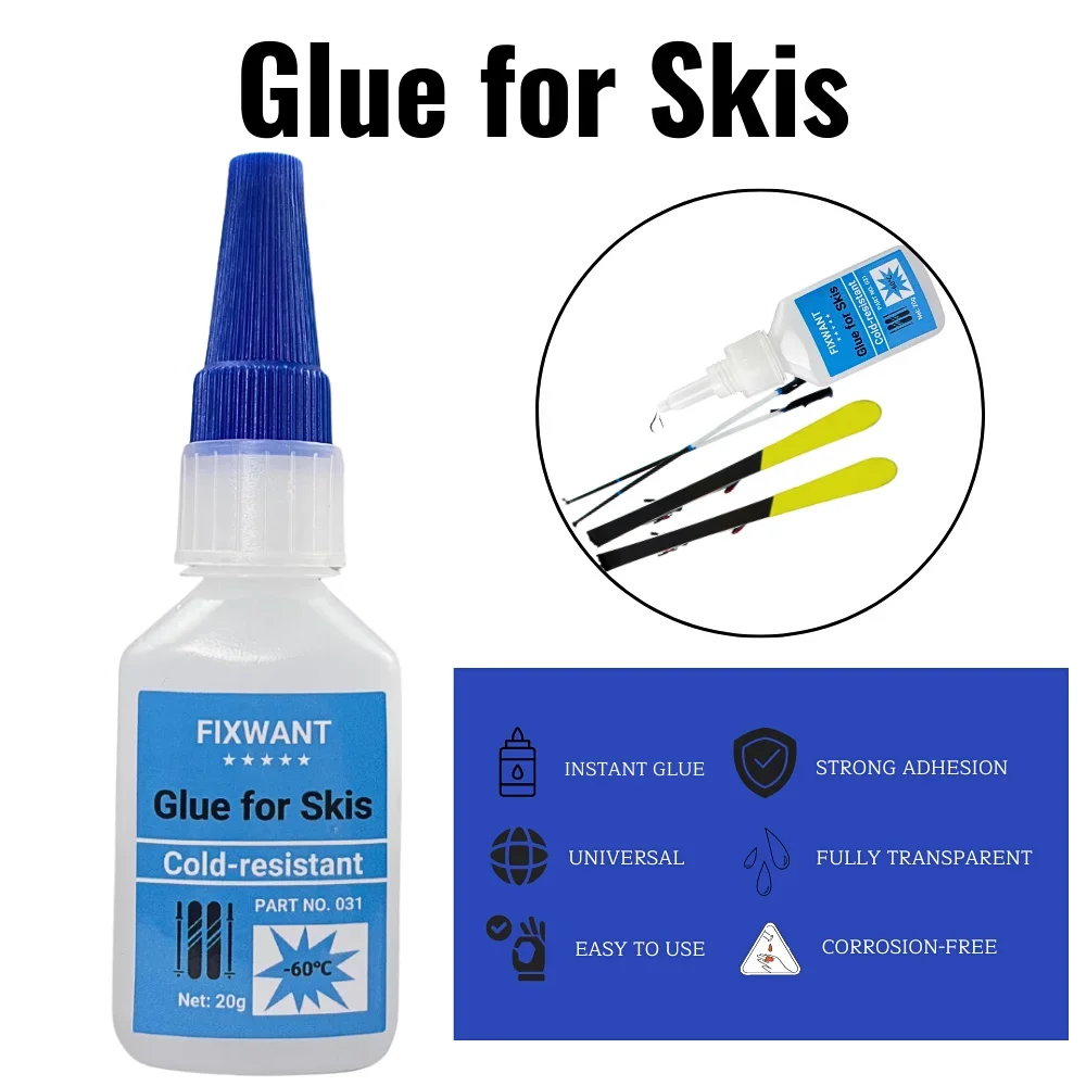 FIXWANT 스키용 슈퍼 접착제, 즉석 빠른 다목적 강력한 액체, 투명-60 ℃ 내한성 접착제, 20g