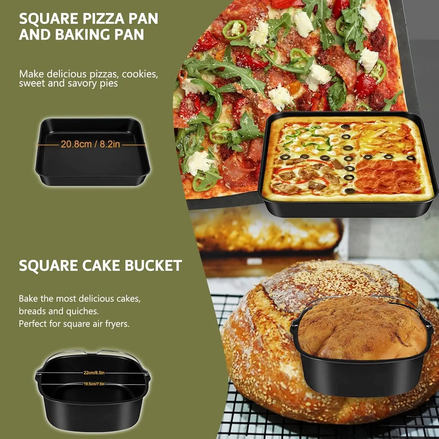 Air Fryer Accessories Square for COSORI 5.5L/6L/6.2L Inculde Air Fryer Grid Rack/Basket/Dish/Utensils