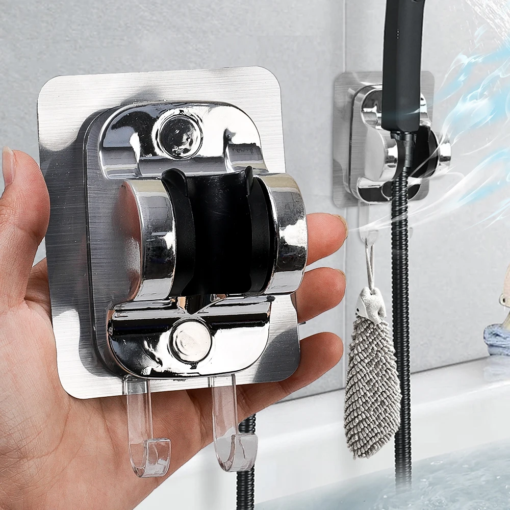 Shower head holder 2-1PCS showerhead holder wall mounted punch free shower bracket adjustable shower head hook handheld holder bathroom accessories