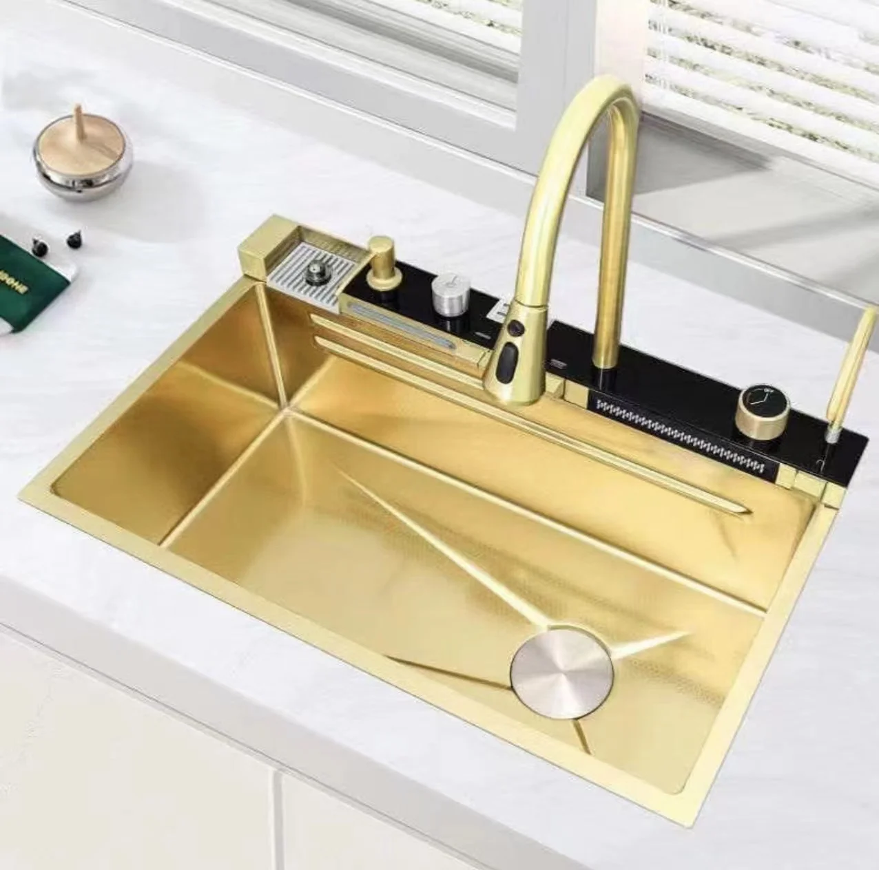 Kitchen Digital Display Waterfall Sink Nanohoneycomb Stainless Steel Single Sink Dishwasher Multifunctional